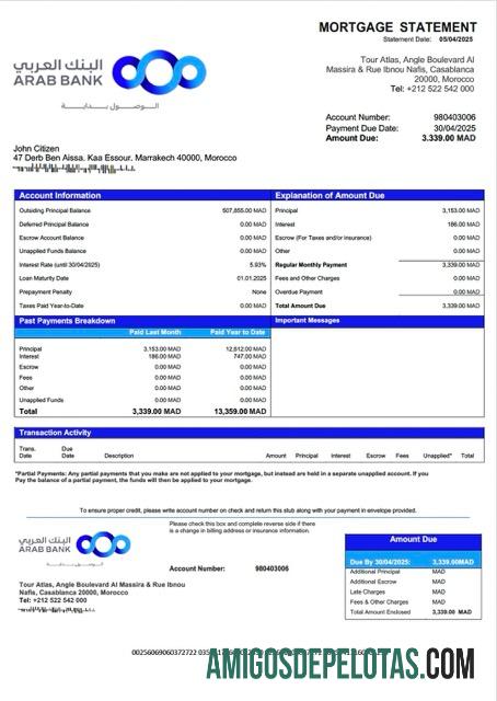 para download Modelo Word e PDF de declaração de hipoteca do Banco Árabe de Marrocos